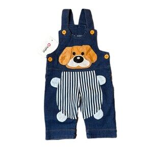 PatPat Baby Denim Overalls 6-9 Months Dog Applique Blue Unisex NWT
